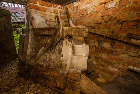 Befall von Echtem Hausschwamm an gelagerten Holzteilen im Kriechkeller